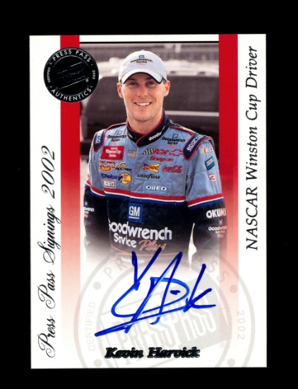 2002 Press Pass NASCAR Autographed Race Card Kevin Harvick. The Card is the