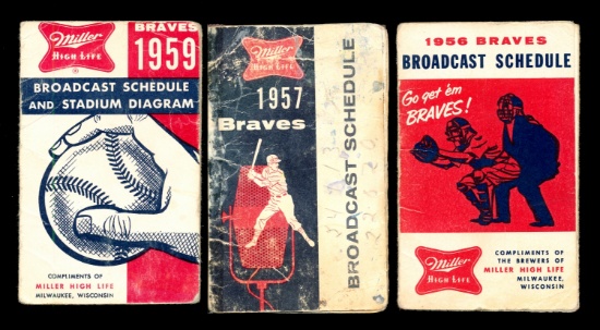 (3) Milwaukee Braves Broadcast Schedules 1956, 1957,1959. Conplete Readable