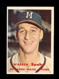 1957 Topps Baseball Card #90 Hall of Famer Warren Spahn Milwaukee Braves. E