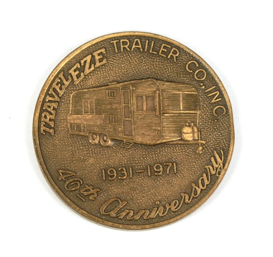 1933-1971 Traveleze Trailer Co. INC. 40th Anniversary Coin/Token. Kenneth W