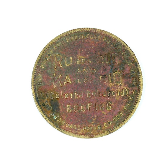 Vintage Ru-ber-oid Ka-lor-oid (Colored Ruberoid) Roofing Coin/Token. Rain P