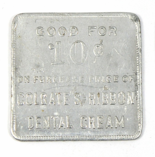 Vintage Colgate's Ribbon Dental Cream Square Aluminum Coin/Token. Good For