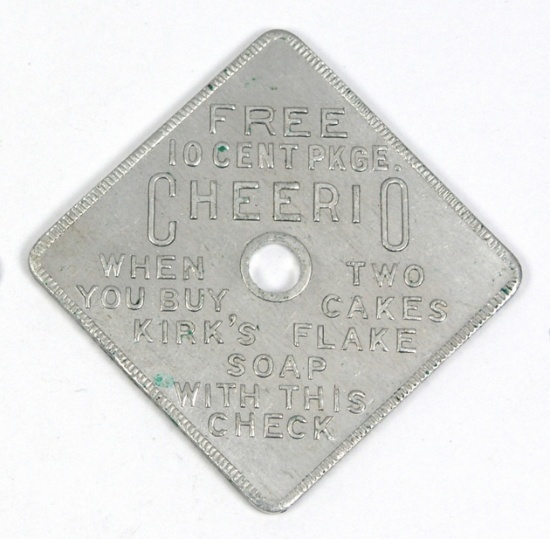 Vintage Kirks Flake Soap Square Aluminum Coin/Token. Free 10-Cent pkge CHER