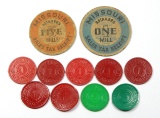 (11) Vintage Missouri SalesTax Coin/Tokens. TC488763 Hard Paper 5 Mills 1-1
