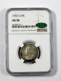 1932-S Washington Quarter Certified NGC AU58. Has Some Toning