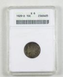 1929 D Mercury Dime Graded ANACS G-6 Condition