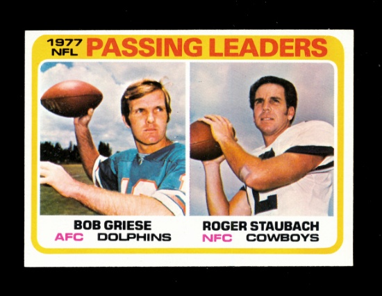 1978 Topps Football Card #331 Passing Leaders Griese-Staubach. NM+ Conditio