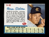 1962 Post Cereal Hand Cut Baseball Card #92 Norm Sieborn Kansas City Athlet