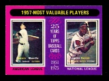 1975 Topps Baseball Card #195 Most Valuabe Players of 1957 Mickey Mantle &