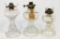 Lot Of 3 Clear Glass Kerosene Table Lamps.  9-3/4