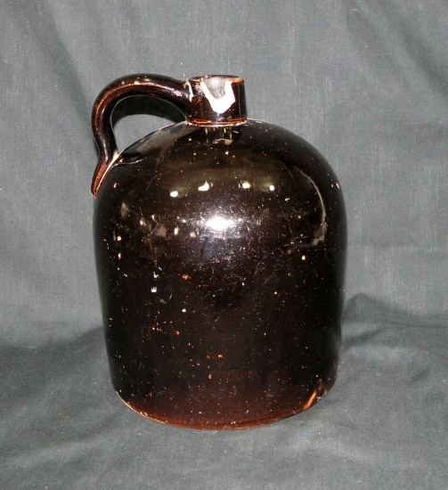 Vintage Unmarked Dark Brown Stoneware Jug Has Chip On Spout Otherwise In Go