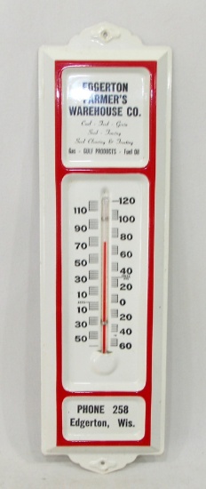 Vintage Enamel Wall Thermometer In Excellent Codition White With Red Accent