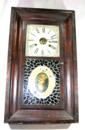 Vintage Wm. L. Gilbert Clock Co. Wall Clock Wooden Construction With Glass