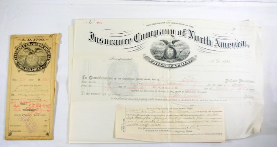 1894 Insurance Policy from "Insurance of North America Philadelphia, PA."