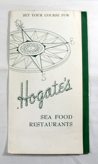 Vintage Food Menu From World Famous Hogates Sea Food Restaurants in Ocean C