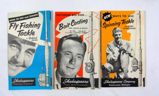 (3) 1950s Advetising Shakespeare Equipment Booklets.  3-1/2" x 6"