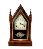 Vintage Gilbert Manufacturing Co Antique Rosewood Steeple Clock Chimes On T
