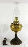 Vintage Brass Kerosine Oil Lamp Converted To Electric  With Clear Glass Chi