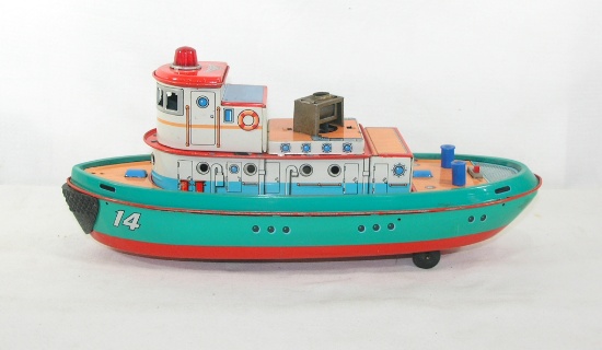 Vintage 1960s Modern Toys Battery Operated Tug Boat. Only Missing Round  Sm