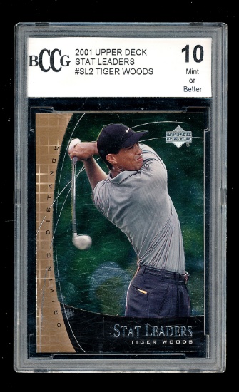 2001 Upper Deck Golf Card #SL2 Tiger Woods Stats Leader Certified Becketts