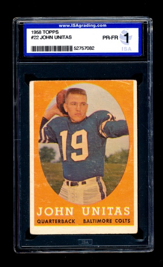 1958 Topps Football Card #22 Hall of Famer John Unitas Baltimore Colts. Cer