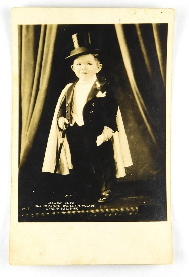 37.  RPPC:  1930’s Circus Attraction – Major Mite Age 18 Years – Weight 15