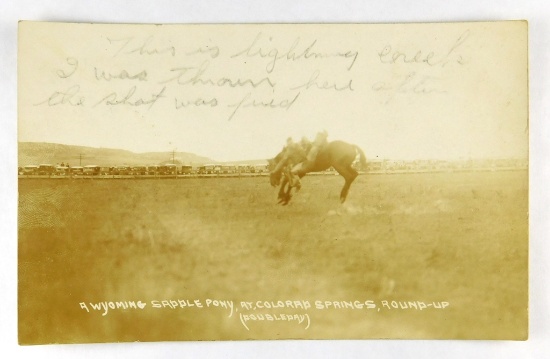 39.  RPPC:  1920’s A Wyoming Saddle Pony (Lightning Creek Throwing Rider),