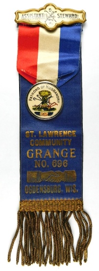 77. 1900 Badge:  Assistant Steward St. Lawrence Community Grange N0. 696 Og