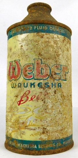 86.  Webber Cone Top Beer Can.  CONDITION:  Fine with rust damage; VALUE: