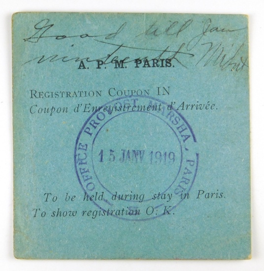 92.  Office (American Provost Marshal Paris) 15 Janv 1919 –A. P. M. Paris v