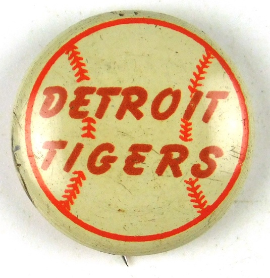 94.  1940’s Detroit Tigers (Baseball) Tin Litho Pinback Button.  SIZE:  ¾”;