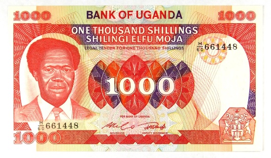 578.  Uganda (1983) 1000 Shillings; KP Catalog 23a; CONDITION:  Choice CU;