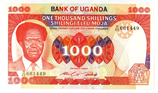 579.  Uganda (1983) 1000 Shillings; KP Catalog 23a; CONDITION:  Choice CU;