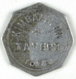 55.  Iowa Aluminum Trade Token:  Kimballton Tavern Iowa – Good For 10c in T