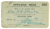 79.  1945 Officers Mess Card for Ens. R. R. Stoltz for the Month of August