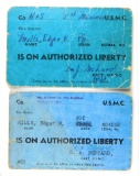 80.  WW II Era Liberty Passes (2) Issued to P/c and Sgt. Edgar W. Mills 5th