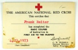 81.  1973 American Red Cross First Aid Basic Course Completion Card issued