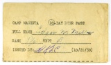 82.  1943 Camp Magenta  (10/20/30) 83.  -Day Beer Pass issued to Pfc Edgar