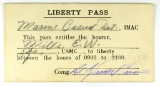 83.  WW II Era Liberty Pass USMC E. W. Mills between the Hours of 0900 to 2