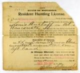113.  1903 State of Wisconsin Issued Resident Hunting License issued to Lou