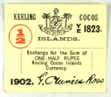 193.  Cocos Keeling / Keeling Cocos Islands 1902 Currency: 1/2 Rupee; SIZE: