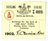 194.  Cocos Keeling / Keeling Cocos Islands 1902 Currency: 1/2 Rupee; SIZE: