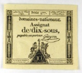 210.  France 1793 10 Livres Assignat A-68b; CONDITION:  Choice CU; VALUE: