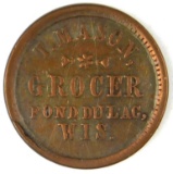 325.  1863 Fond Du Lac, Wis. T. Mason, Grocer; FULD:  220G1a; Reverse - T M