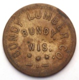 636.  Wisconsin Brass Lumber Company Trade Token for Bundy Lumber Co. Bundy