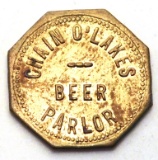 639.  Wisconsin Brass Trade Token for Chain O’ Lakes Beer Parlor (King, WI)