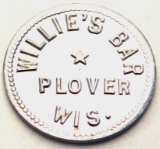 645.  Wisconsin Aluminum Trade Token Willie’s Bar Plover, Wis. / Good For 1