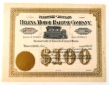 662.  STOCK 1880’s Territory of Montana Unissued Stock for Helena Motor Rai