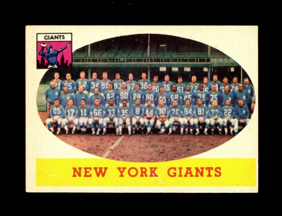 1958 Topps Football Card #61 New York Giants Team Card. EX+ Condition