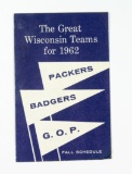 1962 Packers & Badgers Schedule presented by the Republican Party (GOP) of